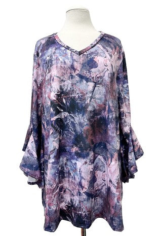 100 PQ {Think Of Me} Purple Print Cascading Sleeve Top EXTENDED PLUS SIZE 4X 5X 6X