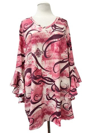 100 PQ {Feel Inspired} Fuchsia Print Cascading Sleeve Top EXTENDED PLUS SIZE 4X 5X 6X