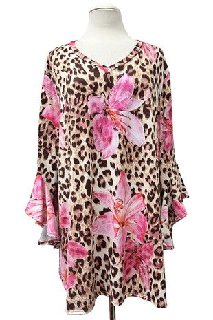 100 PQ {Wild Garden} Pink Flower Leopard Cascading Sleeve Top EXTENDED PLUS SIZE 4X 5X 6X