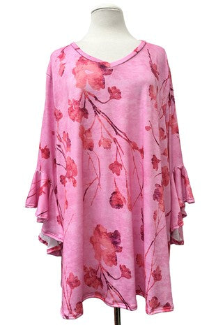 100 PQ {Cherry Blossom} Pink Floral Cascading Sleeve Top EXTENDED PLUS SIZE 4X 5X 6X