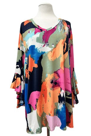 100 PQ {Work Of Art} Green Multi Cascading Sleeve Top EXTENDED PLUS SIZE 4X 5X 6X