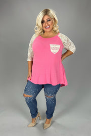 SALE!!  SD-A "UMGEE" Pink Hi-Lo Top with Lace Sleeves & Pocket