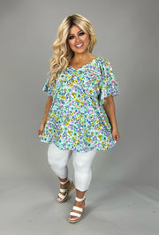 42 PSS {Into The Garden} Lilac Floral Flutter Sleeve Top EXTENDED PLUS SIZE 4X 5X 6X