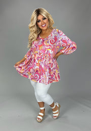 37 PSS {Old Soul} Pink Paisley V-Neck Babydoll Top EXTENDED PLUS SIZE 3X 4X 5X