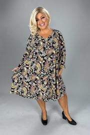 51 PQ {All This Sass} Black Yellow Paisley Print Dress EXTENDED PLUS SIZE 3X 4X 5X