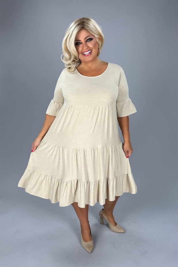 11 SSS-H {All The Buzz} H. Beige Tiered Ruffle Sleeve Dress PLUS SIZE 1X 2X 3X
