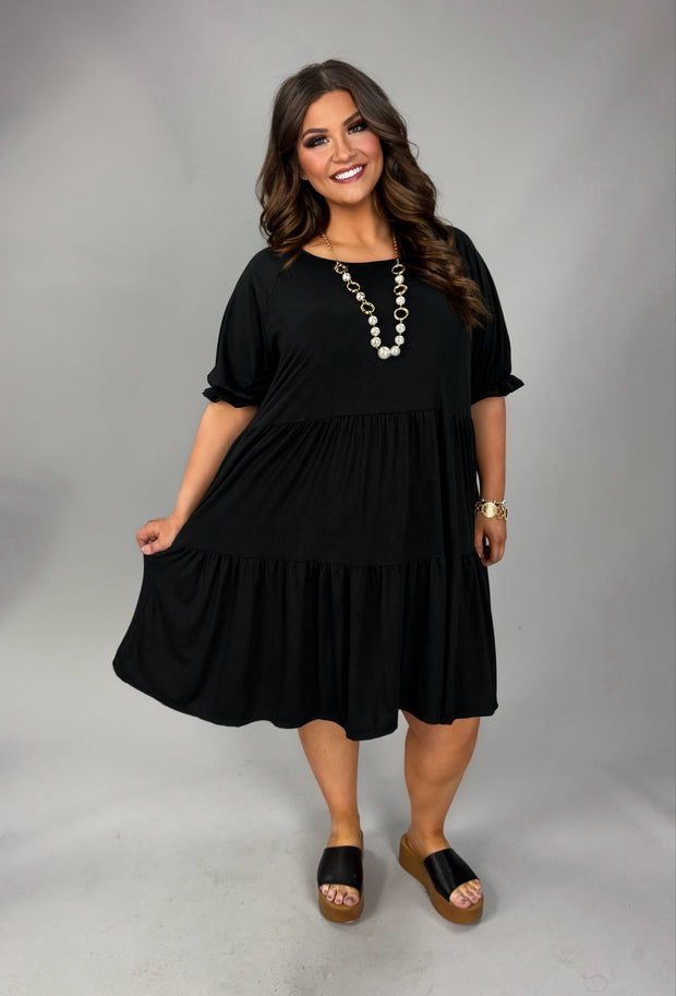 100 SSS {Who I Am} Black Tiered Short Sleeve Dress EXTENDED PLUS SIZE 3X 4X 5X