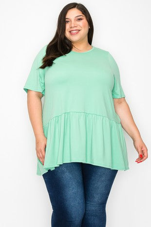 100 SSS {Someday Soon} Mint Round Neck Babydoll Top EXTENDED PLUS SIZE 3X 4X 5X
