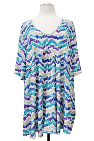 100 PSS {Here & Now} Teal Purple Short Sleeve Babydoll Top EXTENDED PLUS SIZE 3X 4X 5X