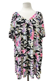 100 PSS {Veranda Views} Black Pink Floral Flutter Sleeve Top EXTENDED PLUS SIZE 2X 3X 4X TRUE TO SIZE!!