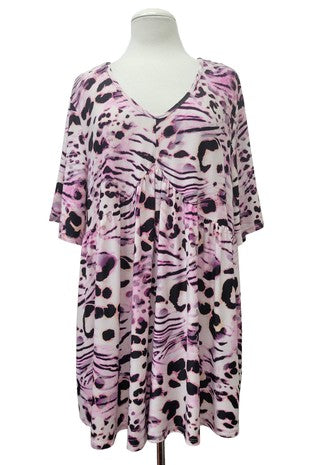 100 PSS {Wild Heart} Pink Leopard Short Sleeve Babydoll Top EXTENDED PLUS SIZE 3X 4X 5X