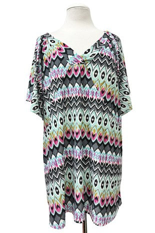 100 PSS {Kaleidoscope} Multi Mosaic Print Flutter Sleeve Top EXTENDED PLUS SIZE 4X 5X 6X