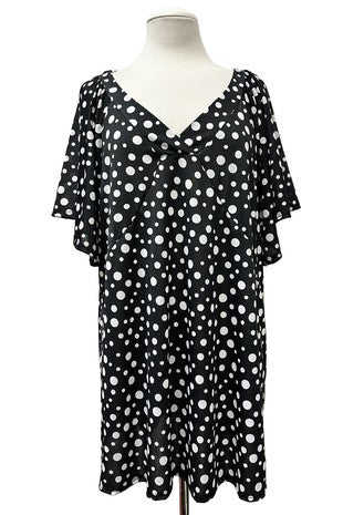 100 PSS {Classic} Black White Polka Dot Flutter Sleeve Top EXTENDED PLUS SIZE 4X 5X 6X