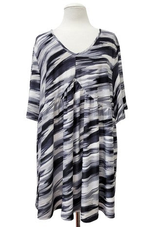 100 PSS {Wait It Out} Gray Brush Stroke Short Sleeve Babydoll Top EXTENDED PLUS SIZE 3X 4X 5X