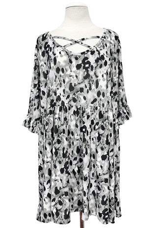 100 PSS {Make It Your Own} Grey Leopard Cross Neck Top EXTENDED PLUS SIZE 3X 4X 5X