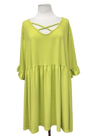 100 SSS {There Is Hope} Lime Cross Neck Ruffle Sleeve Tunic EXTENDED PLUS SIZE 3X 4X 5X