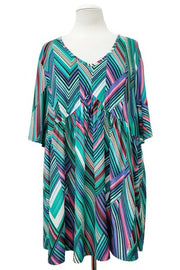 100 PSS {Classic Feels} Green Multi Chevron Babydoll Top EXTENDED PLUS SIZE 3X 4X 5X