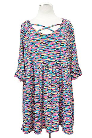 100 PSS {You Got It} Multi Color Rectangle Print Cross Neck Top EXTENDED PLUS SIZE 3X 4X 5X