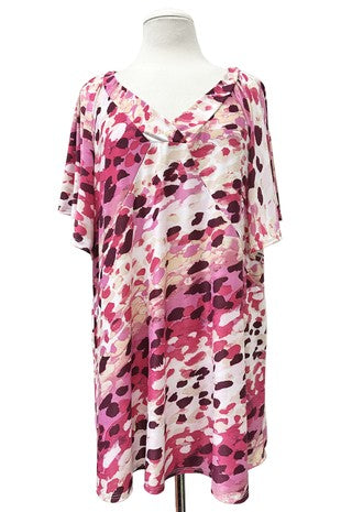 100 PSS {Up To You} Pink Leopard Flutter Sleeve Top EXTENDED PLUS SIZE 4X 5X 6X