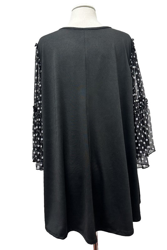100 CP {Added Bliss} Black Polka Dot Sheer Sleeve Tunic EXTENDED PLUS SIZE 3X 4X 5X