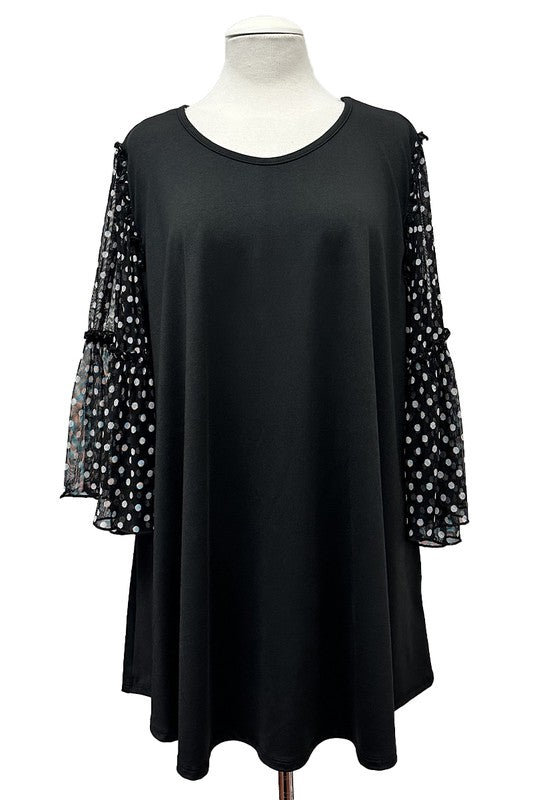 100 CP {Added Bliss} Black Polka Dot Sheer Sleeve Tunic EXTENDED PLUS SIZE 3X 4X 5X