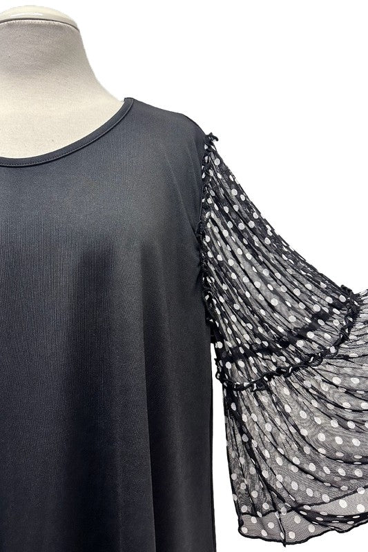 100 CP {Added Bliss} Black Polka Dot Sheer Sleeve Tunic EXTENDED PLUS SIZE 3X 4X 5X