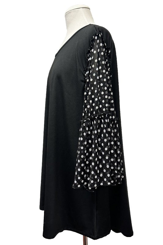 100 CP {Added Bliss} Black Polka Dot Sheer Sleeve Tunic EXTENDED PLUS SIZE 3X 4X 5X