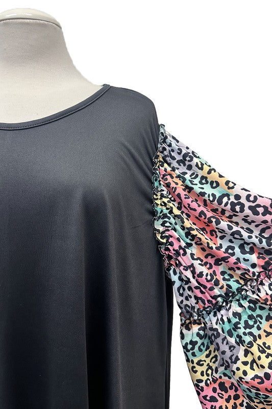 100 CP {Listen Up} Black Multi Leopard Sleeve Tunic EXTENDED PLUS SIZE 3X 4X 5X