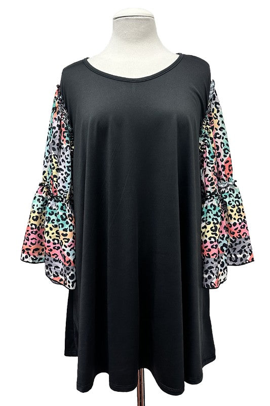 100 CP {Listen Up} Black Multi Leopard Sleeve Tunic EXTENDED PLUS SIZE 3X 4X 5X