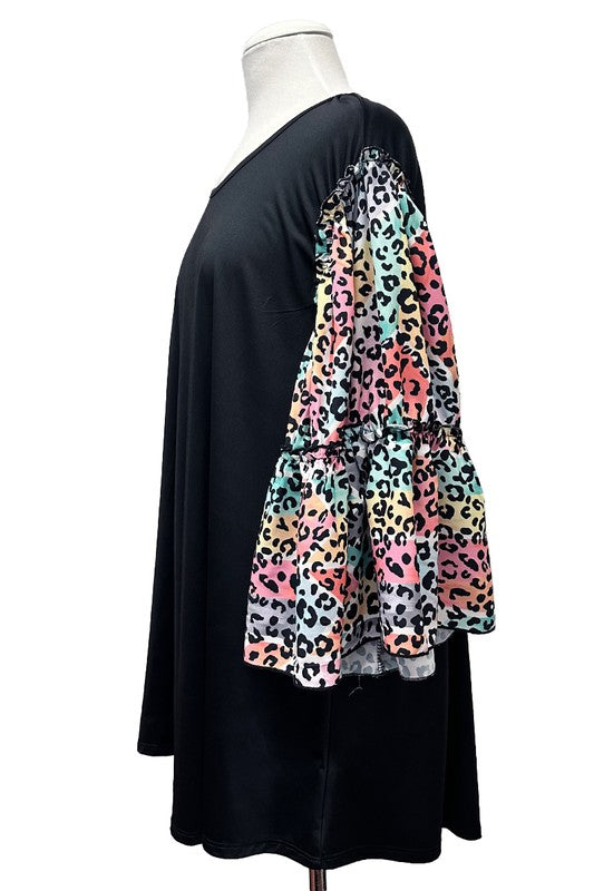 100 CP {Listen Up} Black Multi Leopard Sleeve Tunic EXTENDED PLUS SIZE 3X 4X 5X