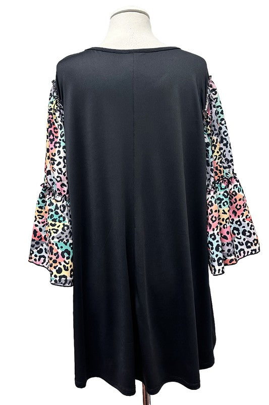 100 CP {Listen Up} Black Multi Leopard Sleeve Tunic EXTENDED PLUS SIZE 3X 4X 5X