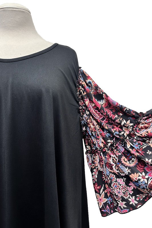 100 CP {Inner Voice} Black Red Multi Floral Sleeve Tunic EXTENDED PLUS SIZE 3X 4X 5X