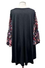 100 CP {Inner Voice} Black Red Multi Floral Sleeve Tunic EXTENDED PLUS SIZE 3X 4X 5X