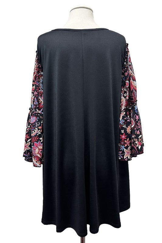 100 CP {Inner Voice} Black Red Multi Floral Sleeve Tunic EXTENDED PLUS SIZE 3X 4X 5X