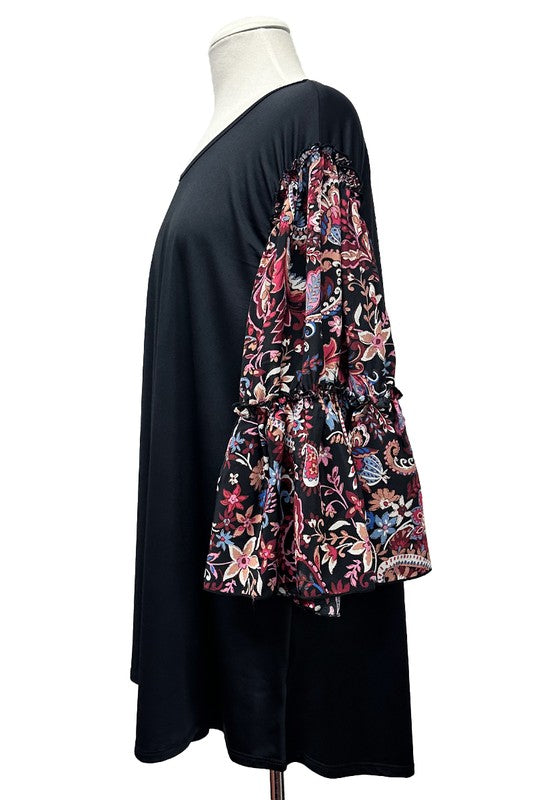 100 CP {Inner Voice} Black Red Multi Floral Sleeve Tunic EXTENDED PLUS SIZE 3X 4X 5X