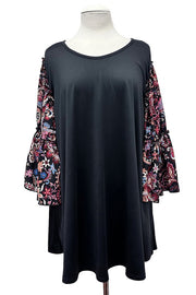 100 CP {Inner Voice} Black Red Multi Floral Sleeve Tunic EXTENDED PLUS SIZE 3X 4X 5X