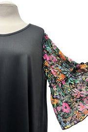100 CP {Downtown} Black Sheer Green Floral Sleeve Tunic EXTENDED PLUS SIZE 3X 4X 5X