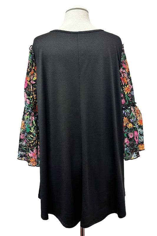 100 CP {Downtown} Black Sheer Green Floral Sleeve Tunic EXTENDED PLUS SIZE 3X 4X 5X