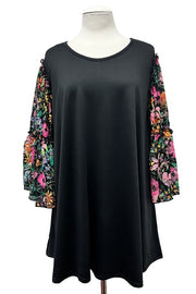 100 CP {Downtown} Black Sheer Green Floral Sleeve Tunic EXTENDED PLUS SIZE 3X 4X 5X