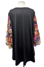 100 CP {Above Water} Black Orange Sheer Floral Sleeve Tunic EXTENDED PLUS SIZE 3X 4X 5X