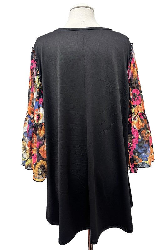 100 CP {Above Water} Black Orange Sheer Floral Sleeve Tunic EXTENDED PLUS SIZE 3X 4X 5X