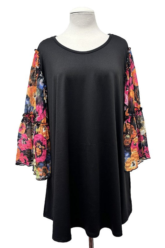 100 CP {Above Water} Black Orange Sheer Floral Sleeve Tunic EXTENDED PLUS SIZE 3X 4X 5X