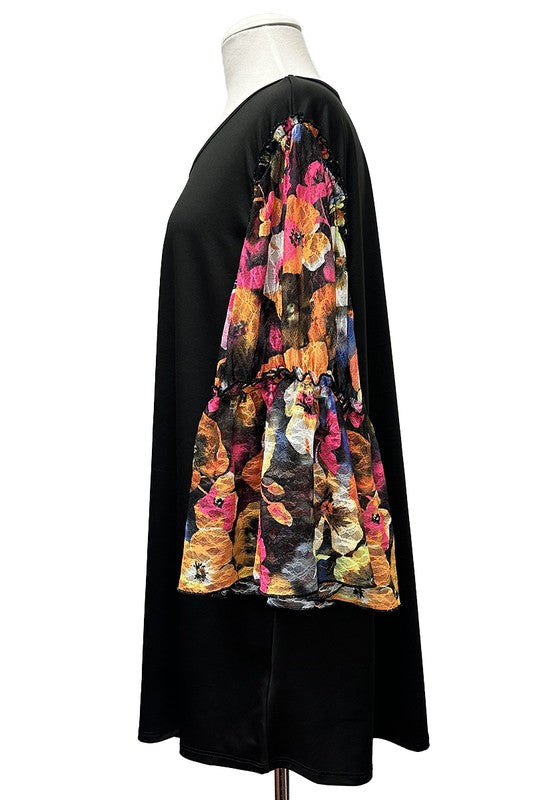 100 CP {Above Water} Black Orange Sheer Floral Sleeve Tunic EXTENDED PLUS SIZE 3X 4X 5X