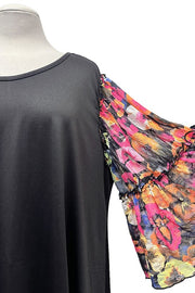 100 CP {Above Water} Black Orange Sheer Floral Sleeve Tunic EXTENDED PLUS SIZE 3X 4X 5X
