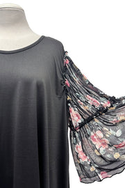 100 CP {Fight For Love} Black Sheer Floral Sleeve Tunic EXTENDED PLUS SIZE 3X 4X 5X