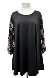 100 CP {Fight For Love} Black Sheer Floral Sleeve Tunic EXTENDED PLUS SIZE 3X 4X 5X
