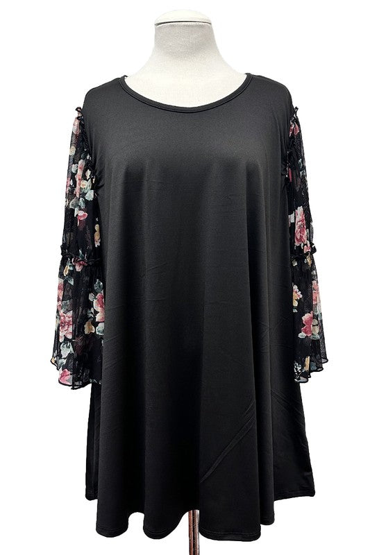 100 CP {Fight For Love} Black Sheer Floral Sleeve Tunic EXTENDED PLUS SIZE 3X 4X 5X