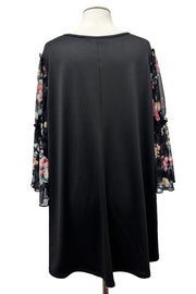 100 CP {Fight For Love} Black Sheer Floral Sleeve Tunic EXTENDED PLUS SIZE 3X 4X 5X