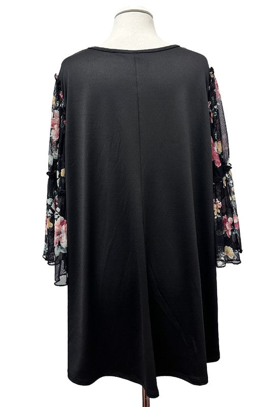 100 CP {Fight For Love} Black Sheer Floral Sleeve Tunic EXTENDED PLUS SIZE 3X 4X 5X