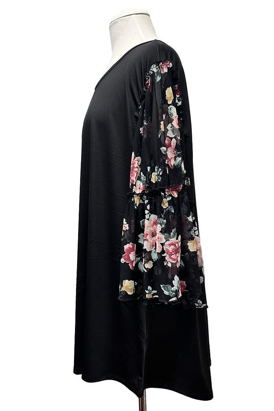 100 CP {Fight For Love} Black Sheer Floral Sleeve Tunic EXTENDED PLUS SIZE 3X 4X 5X